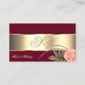 Burgundy Gold Decor Cute Roos Flower with Monogram Visitekaartje (Voorkant)