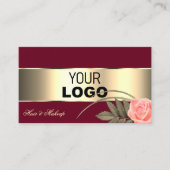 Burgundy Gold Decor en Cute Roos Flower with Logo Visitekaartje (Voorkant)