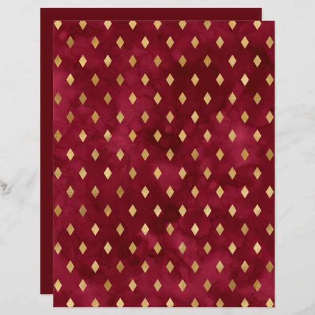 Burgundy Gold Diamond Patroonpapier (Voorkant / Achterkant)