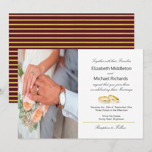 Burgundy Gold Elegant Photo Weddenschap Kaart (Voorkant / Achterkant)