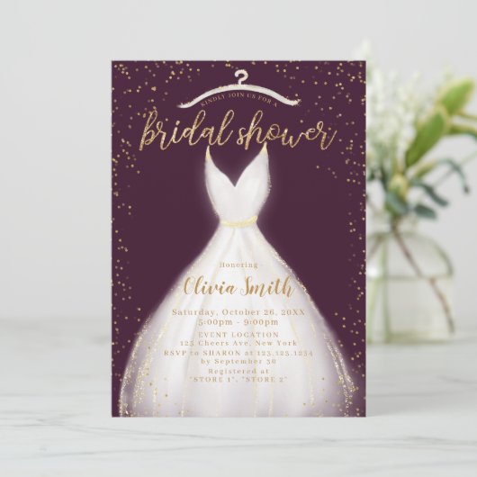 Burgundy Gold Elegant Wedding Dress Vrijgezellenfe Kaart (Staand voorkant)