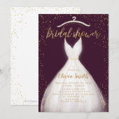 Burgundy Gold Elegant Wedding Dress Vrijgezellenfe Kaart (Voorkant / Achterkant)