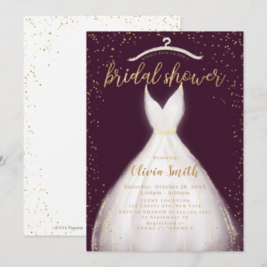 Burgundy Gold Elegant Wedding Dress Vrijgezellenfe Kaart (Voorkant / Achterkant)