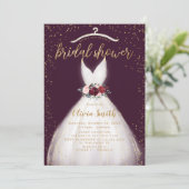 Burgundy Gold Elegant Wedding Dress Vrijgezellenfe Kaart (Staand voorkant)