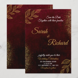Burgundy Gold Elegant Wedding Invitation Kaart