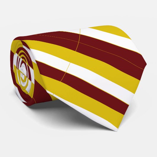 Burgundy Gold en White University Stripe Stropdas (Opgerold)