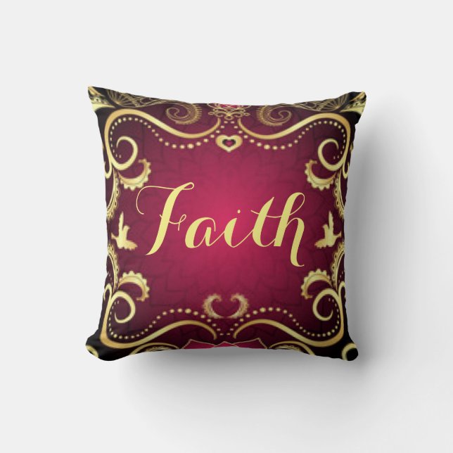 Burgundy Gold Faith Pattern Print Design Kussen (Voorkant)