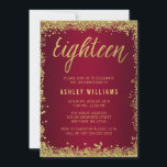 Burgundy Gold Faux Glitter 18th Birthday Kaart<br><div class="desc">Moderne Bourgogne en goudfaux glitter 18de uitnodigingen. Deze trendy verjaardagsuitnodigingen zijn gemakkelijk te personaliseren voor je feest. Design zijn platte afgedrukte illustraties/afbeeldingen - NIET EIGENLIJK GOLD GLITTER.</div>