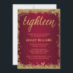 Burgundy Gold Faux Glitter 18th Birthday Kaart<br><div class="desc">Moderne Bourgogne en goudfaux glitter 18de uitnodigingen. Deze trendy verjaardagsuitnodigingen zijn gemakkelijk te personaliseren voor je feest. Design zijn platte afgedrukte illustraties/afbeeldingen - NIET EIGENLIJK GOLD GLITTER.</div>