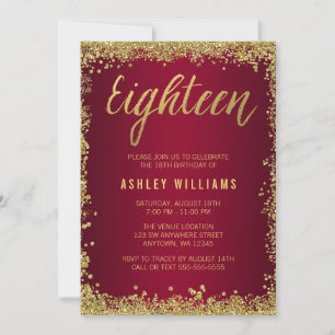 Burgundy Gold Faux Glitter 18th Birthday Kaart