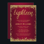 Burgundy Gold Faux Glitter 18th Birthday Kaart<br><div class="desc">Moderne Bourgogne en goudfaux glitter 18de uitnodigingen. Deze trendy verjaardagsuitnodigingen zijn gemakkelijk te personaliseren voor je feest. Design zijn platte afgedrukte illustraties/afbeeldingen - NIET EIGENLIJK GOLD GLITTER.</div>