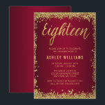 Burgundy Gold Faux Glitter 18th Birthday Kaart<br><div class="desc">Moderne Bourgogne en goudfaux glitter 18de uitnodigingen. Deze trendy verjaardagsuitnodigingen zijn gemakkelijk te personaliseren voor je feest. Design zijn platte afgedrukte illustraties/afbeeldingen - NIET EIGENLIJK GOLD GLITTER.</div>