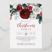 Burgundy Gold Festive Foliage Christmas Party  Folie Uitnodiging (Voorkant)