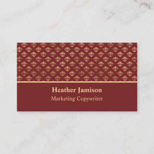 Burgundy Gold Fleur de Lis Marketing Copywriter Visitekaartje (Voorkant)