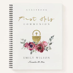BURGUNDY GOLD FLORA EERSTE HOLY COMMUNION GUESTBOO NOTITIEBOEK