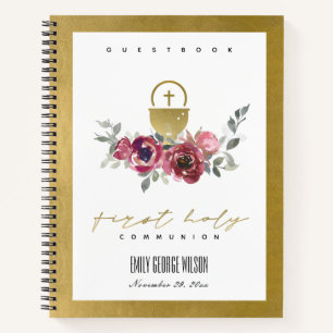 BURGUNDY GOLD FLORA EERSTE HOLY COMMUNION GUESTBOO NOTITIEBOEK