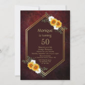 Burgundy Gold Floral 50th Birthday Party Kaart (Voorkant)
