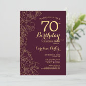 Burgundy Gold Floral 70e verjaardag Kaart (Staand voorkant)