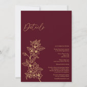 Burgundy Gold Floral — alles in één bruiloft Kaart (Achterkant)