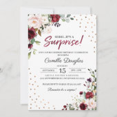 Burgundy Gold Floral Birthday Uitnodiging (Voorkant)