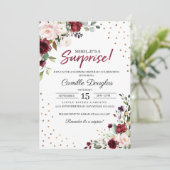 Burgundy Gold Floral Birthday Uitnodiging (Staand voorkant)