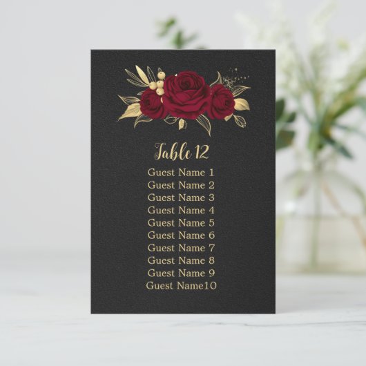 burgundy gold floral black secard kaart (Staand voorkant)