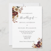 Burgundy Gold Floral Botanical Elegant Wedding Kaart (Voorkant)