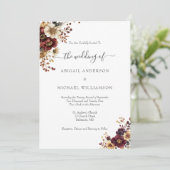 Burgundy Gold Floral Botanical Elegant Wedding Kaart (Staand voorkant)