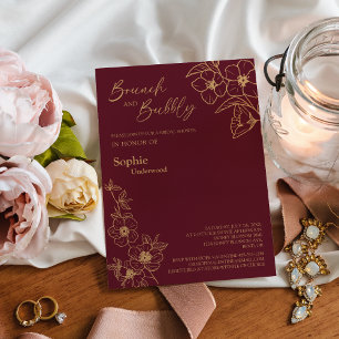 Burgundy Gold Floral Bridal Brunch en brabbel Kaart