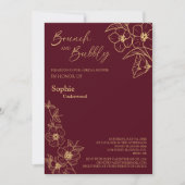 Burgundy Gold Floral Bridal Brunch en brabbel Kaart (Voorkant)