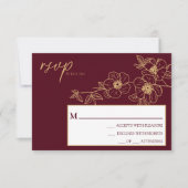Burgundy Gold Floral bruiloft Eenvoudige RSVP-kaar RSVP Kaartje (Voorkant)