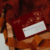 Burgundy Gold Floral bruiloft Eenvoudige RSVP-kaar