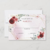 Burgundy Gold Floral Butterflies Quinceanera RSVP Kaartje (Voorkant)