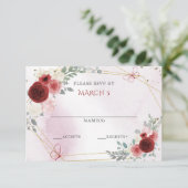 Burgundy Gold Floral Butterflies Quinceanera RSVP Kaartje (Staand voorkant)