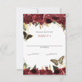 Burgundy Gold Floral Butterflies Quinceanera RSVP Kaartje (Voorkant)