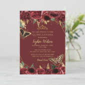 Burgundy Gold Floral Butterfly Quinceañera Quince Kaart (Staand voorkant)