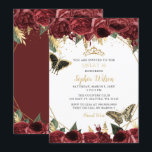 Burgundy Gold Floral Butterfly Sweet 16 Kaart<br><div class="desc">Elegant Burgundy Gold Floral Butterflies Sweet 16 Uitnodiging</div>