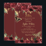 Burgundy Gold Floral Butterfly Sweet 16 Kaart<br><div class="desc">Elegant Burgundy Gold Floral Butterflies Sweet 16 Uitnodiging</div>