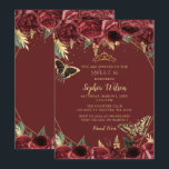 Burgundy Gold Floral Butterfly Sweet 16 Kaart<br><div class="desc">Elegant Burgundy Gold Floral Butterflies Sweet 16 Uitnodiging</div>