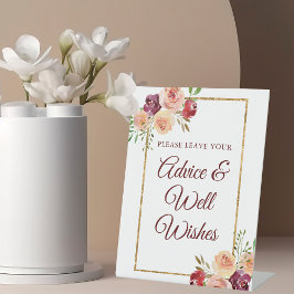 Burgundy Gold Floral Chic Autumn Weddenschap Reclamebord Met Voetstuk