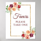 Burgundy Gold Floral Chic Autumn Wedding Favors Poster (Voorkant)