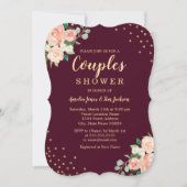 Burgundy Gold Floral Confetti Couples Shower Kaart (Voorkant)