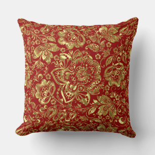 Burgundy & Gold Floral Damask Pattern Sierkussen