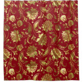 Burgundy & Gold Floral Damaspattern Douchegordijn (Voorkant)