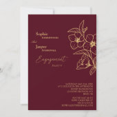 Burgundy Gold Floral Engagement Party Kaart (Voorkant)
