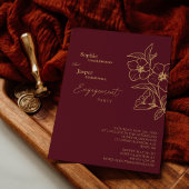 Burgundy Gold Floral Engagement Party Kaart