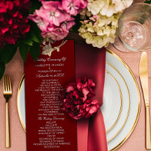 Burgundy Gold Floral Event Programme Maroon Red