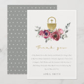 BURGUNDY GOLD FLORAL FIRST HOLY COMMUNION BEDANKKAART (Voorkant / Achterkant)