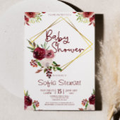 Burgundy Gold Floral Flower Lijst Baby shower Kaart