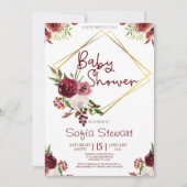 Burgundy Gold Floral Flower Lijst Baby shower Kaart (Voorkant)